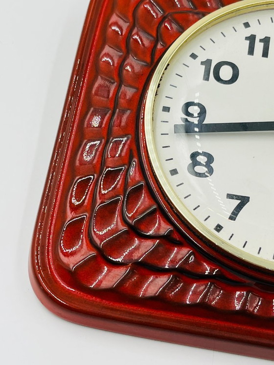 Image 1 of Vintage Senator wall clock, red glazed ceramic, 1970