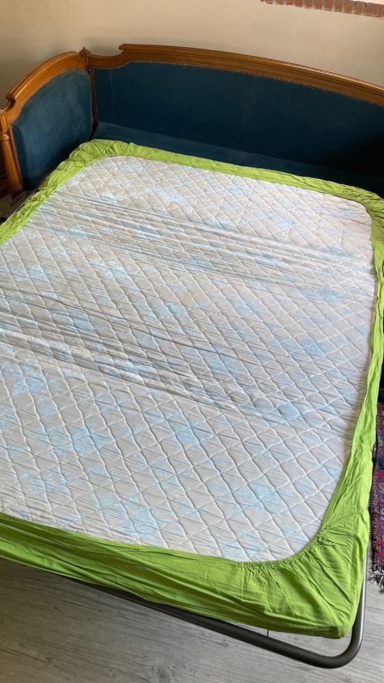 Image 1 of Vintage Jean Roche Wood and Velvet Sofa