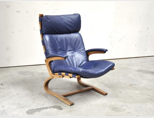 Blauw leren ingmar relling fauteuil