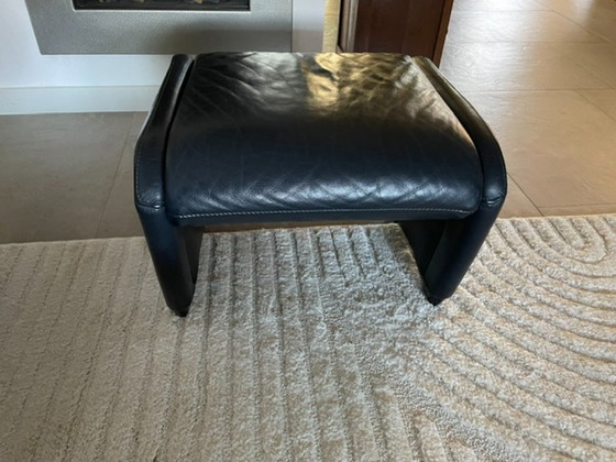 Jori stool/footstool blue leather – Footstools & poufs (photo 3 of 5)