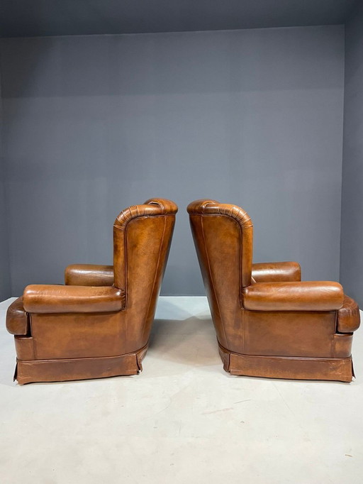 Paire de fauteuils club en cuir Art déco, Tchécoslovaquie, années 1930