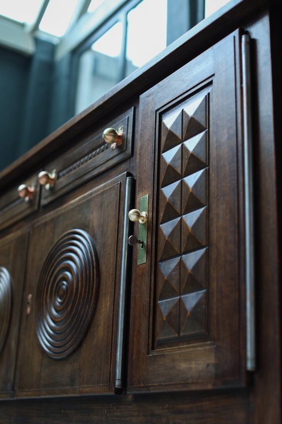 Image 1 of Charles Dudouyt Oak Credenza - 1950s French Mid-Century Modern Furniture
