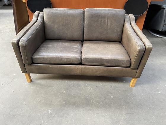 Image 1 of Vintage Scandinavian Design Two-Seat Brown Leather Sofa from 1970’s