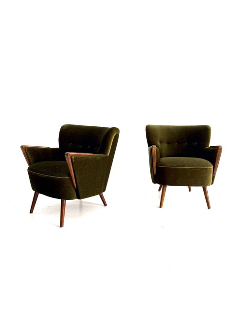 Ensemble de 2 fauteuils cocktail vintage années 60 – Wood, Textile (photo 2 of 12)