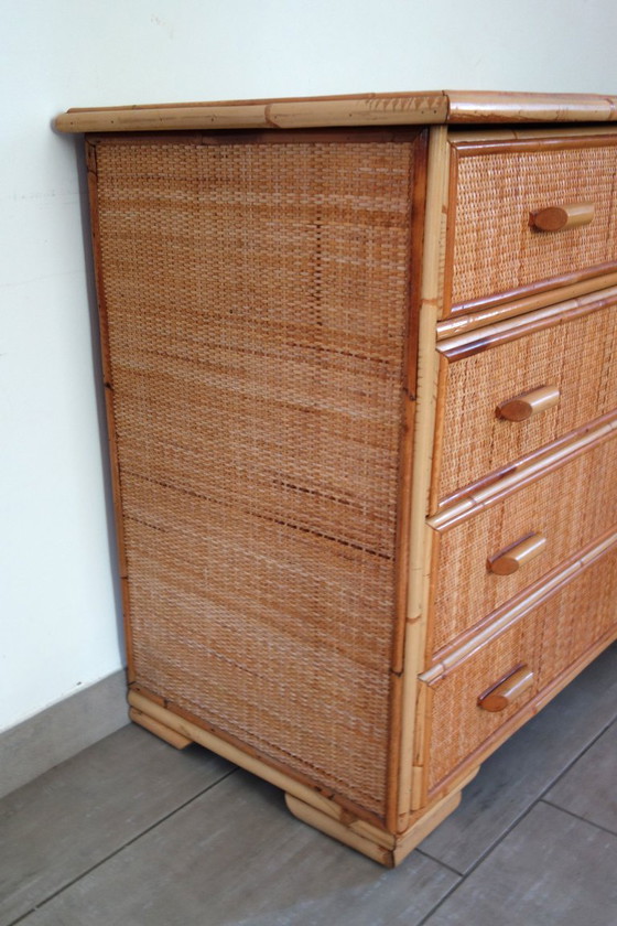 Cassettiera a 5 cassetti in vimini e bambù, anni '70/'80 – Cassettiere, Rattan, Wicker (photo 5 of 18)