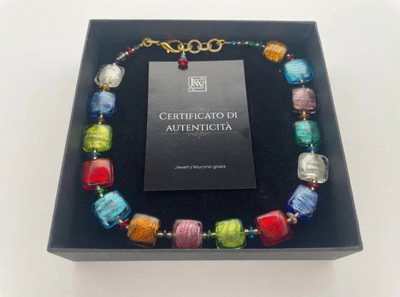 Image 1 of Collana artigianale in vetro di Murano con foglia d’argento – fatta a lume