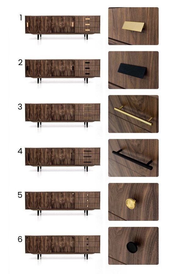 Image 1 of Notenhouten dressoir O-S03 met schuifdeur en 3 laden