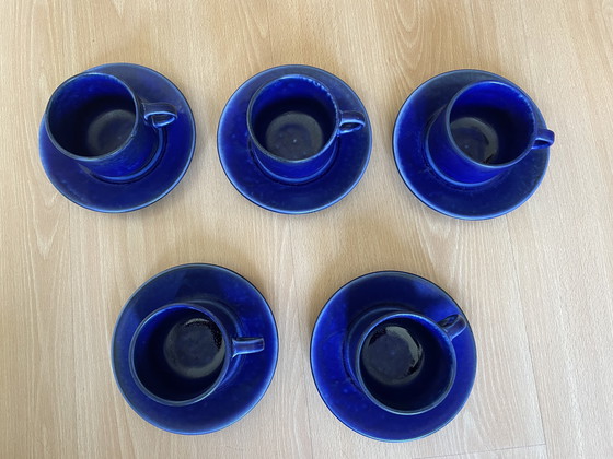 Image 1 of 5 Blue Vintage Cups and Saucers Suisse Langenthal and 3 Loose Cups