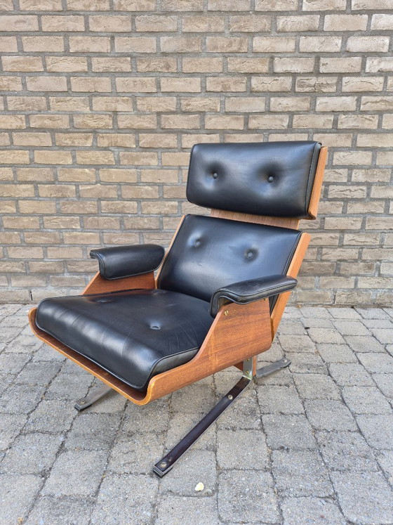 Image 1 of Fauteuil design / chaise longue des années 1960, contreplaqué chromé