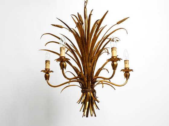 Image 1 of Beautiful Huge 1970S Gold-Plated 5-Arm Tall Metal Chandelier By Hans Kögl