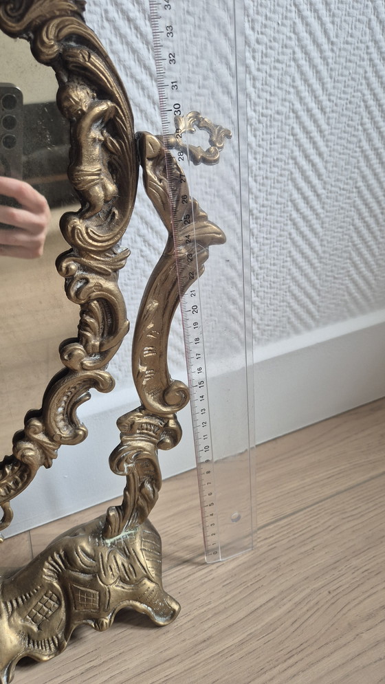 Image 1 of Antique French bronze vanity table mirror — Rococo style — cherubs & shell — late 19th / early 20th century