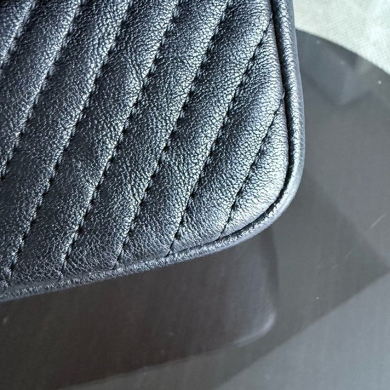 Image 1 of Chanel Seasonal Flap Medium - 25CM Surpique CC Herringbone Medallion Flap Chevron Goatskin Black Gold Hardware