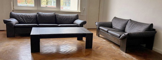 Image 1 of Retro-Ledersofa mit Marmortisch