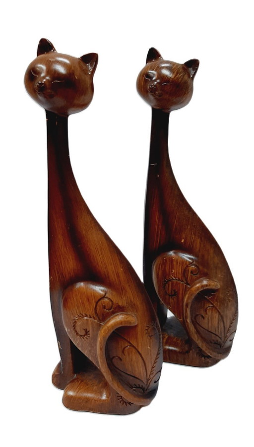 Statuettes de chats en résine, lot de deux