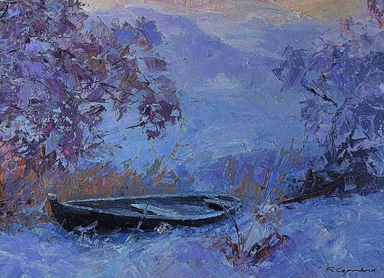 Original Oil Painting Winter Landscape Countryside Frosty Morning – Paintings & Drawings, Canvas (photo 7 of 7)