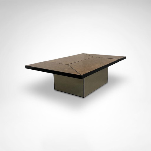 Burl wood coffee table with bar by Paul Michel for Roche Bobois 1980s