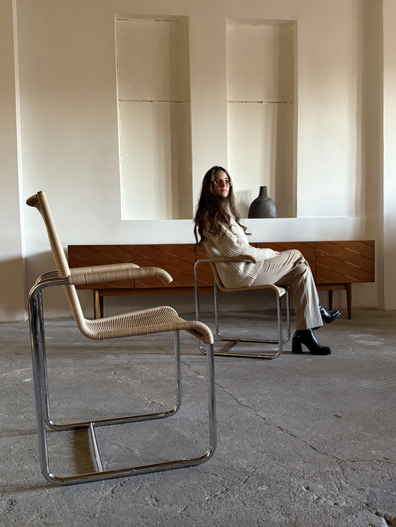 Image 1 of 2 sedie a sbalzo TECTA D20, sedia a dondolo, rattan cromato, anni '80