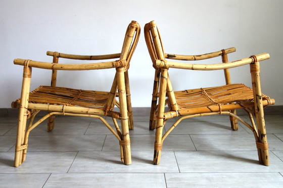 Image 1 of Par de sillones Dal Vera de bambú y ratán, 1970.