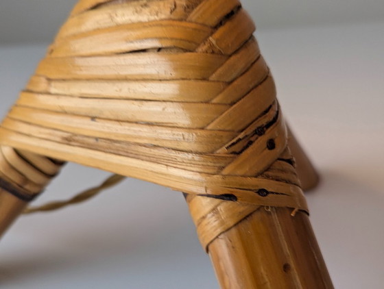 Image 1 of Bamboo and Rattan Table Lamp with Woven Shade, 1950s