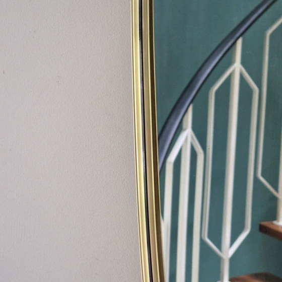 Image 1 of Vintage Mirror from 50s / 60s: Elongated Mirror with Brass Frame, Retro Wall Mirror, Gold Frame, German