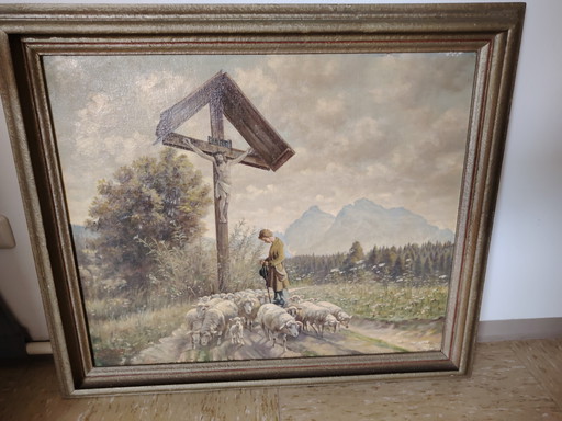 Lorenz Lehner oil painting with signature landscape Bavaria