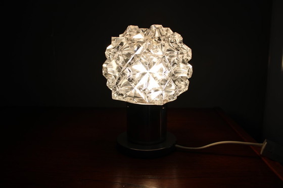 Image 1 of Mid Century Czech Crystal Glass Table Lamp, 1970s Chrome Base