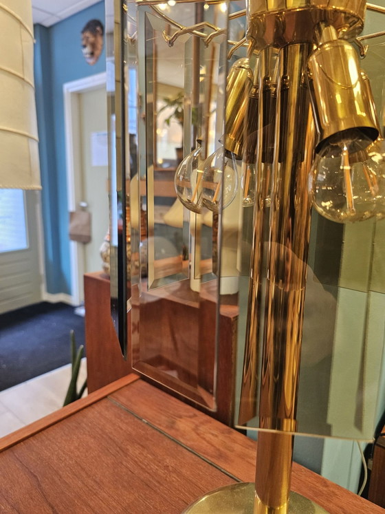 Vintage Table Lamp Cut Smoked Glass Brass – Metal (photo 7 of 14)