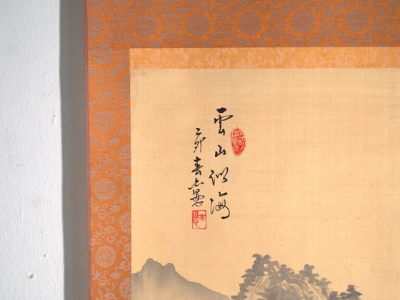 Antique Japanese kakejiku of a landscape in ink on paper – Japan, circa 1900 – Paintings & Drawings, Wood (photo 23 of 40)
