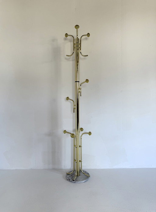 Vintage brass & marble standing coat rack '80s