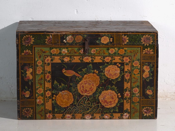 Antique painted trunk in pine wood – China, circa 1900 – Storage cabinet, Iron (photo 34 of 40)