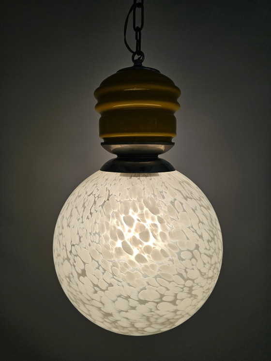 Image 1 of Italiaanse Hanglamp Geel Glas En Gewolkt