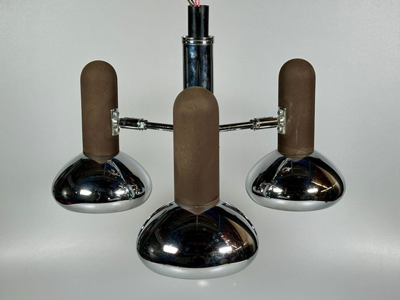 Image 1 of Lampada da soffitto anni '60/'70, faretto a 3 luci, metallo, stile spaziale
