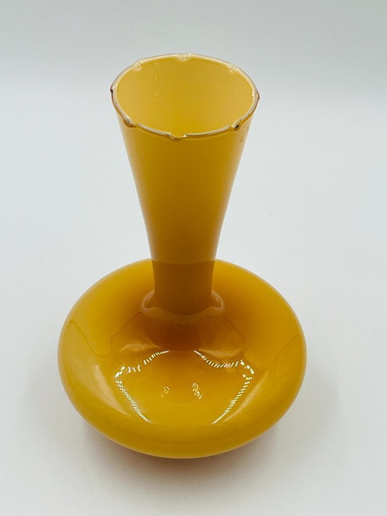 Image 1 of Vintage ochre opaline vase with scalloped neck