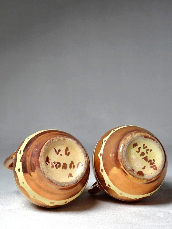 Image 1 of Duo Of Miniature Hispano-Moorish Vases Antique Crafts Copper Luster