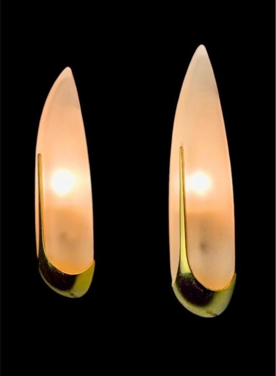 Image 1 of Par de apliques de pared de Idearte, cristal ahumado y metal dorado, España, 1980