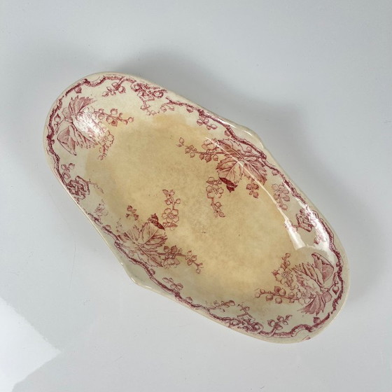 Image 1 of Piatto da portata ovale con manico laterale, KG Lunéville, Ironstone, "Fontainebleau", rosa, XIX secolo