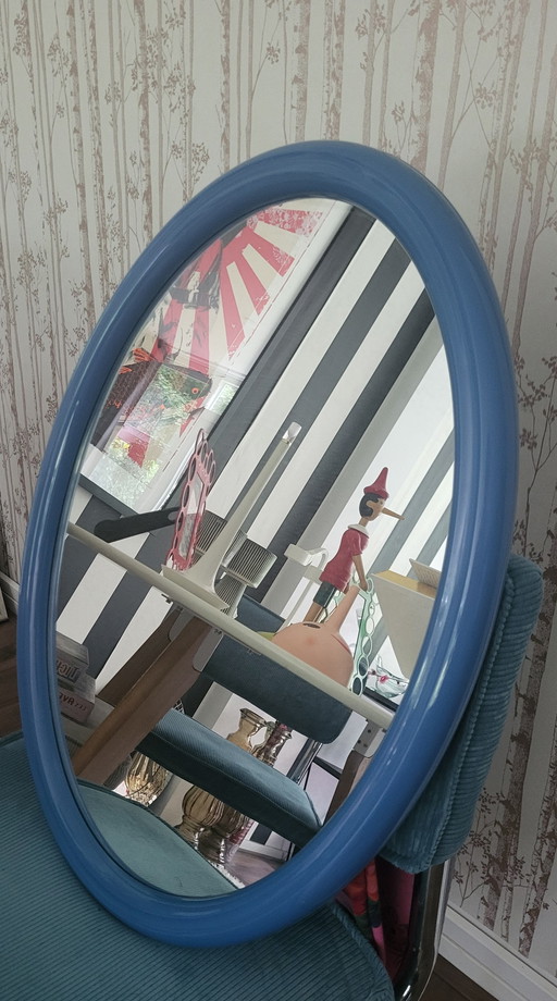 Vintage Curver oval blue mirror 1970s