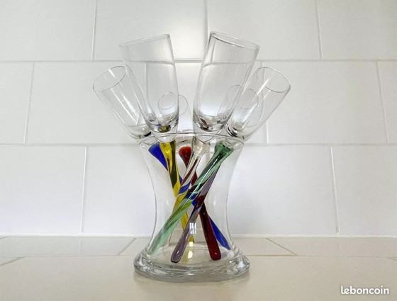 Image 1 of Service neuf Vintage de 6 flûtes à champagne en verre 