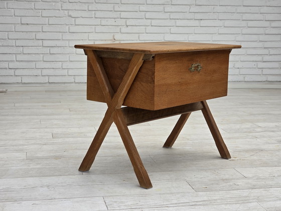 Image 1 of 1970s, Scandinavian side table with drawer, solid oak wood, teak wood.