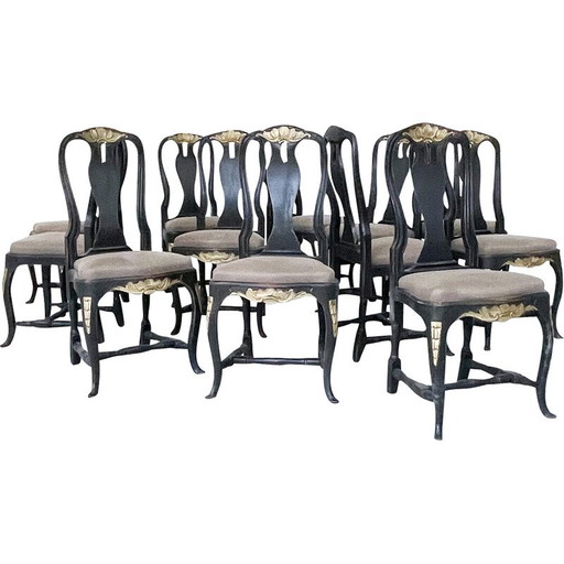 Vintage chairs in black wood and fabric
