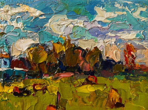 Image 1 of Original Oil Painting Summer Nature Landscape Sunny Day In The Field