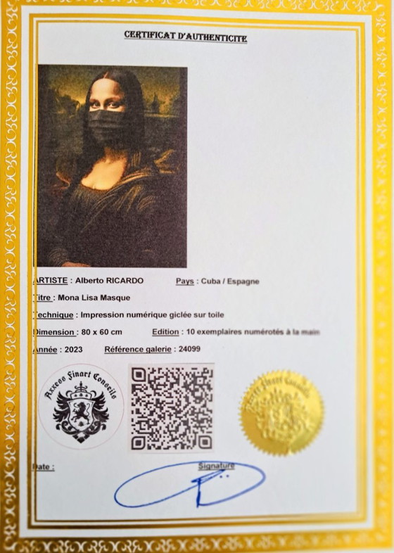 Alberto Ricardo - Mona Lisa Mask - Artist's Lithograph – Lithographs & prints, Canvas (photo 4 of 9)