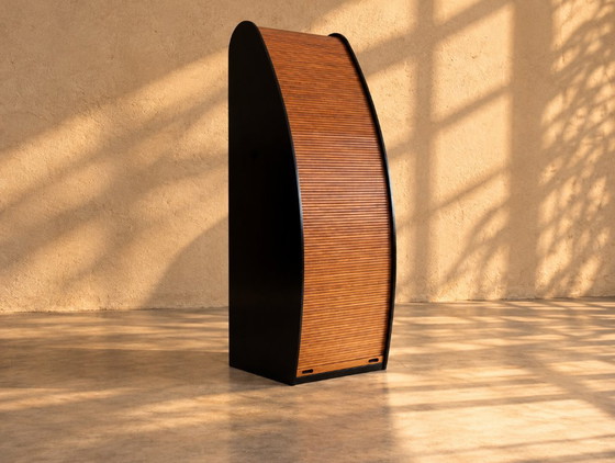 Vintage filing cabinet | office cabinet | 1960s | tambour door, Wood, Black (photo 2 of 8)