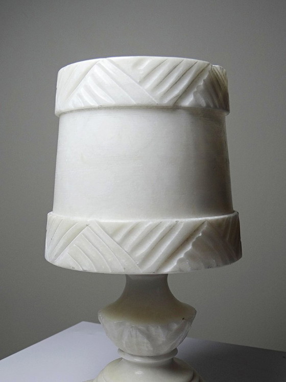 Image 1 of Night light lamp in carved white alabaster, classical style, circa 1950-1970