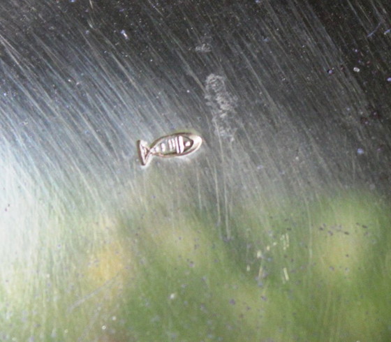 Image 1 of Ciotola in smalto, anni '60, marchio con motivo floreale e pesci (Fischland?).