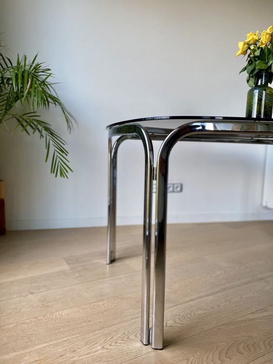 Image 1 of Vintage Space Age Dining Table With Chrome Tube Frame & Smoked Glass