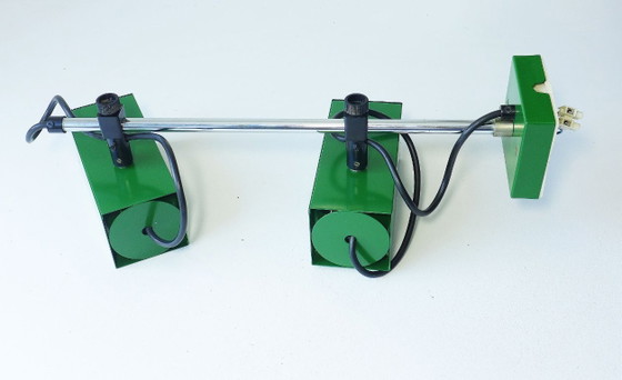 Suspension vintage, plafonnier, 2 spots, ampoule Philips NPD 69, verte – Metal (photo 9 of 9)
