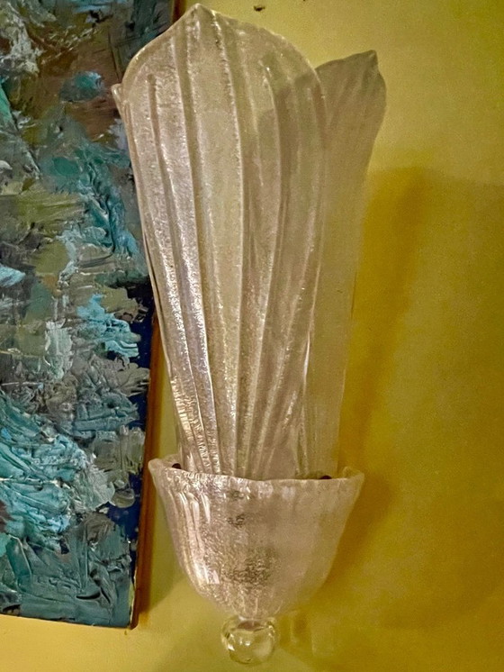Image 1 of Paire d'appliques murales Barovier & Toso en verre de Murano doré, taille XXL, Italie, 1980