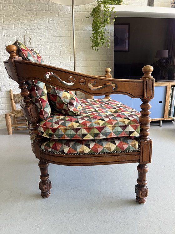 Image 1 of Antique wooden bench and matching chair - Neo-Renaissance
