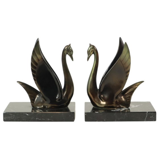 Image 1 of French Art Deco Swan Bookends